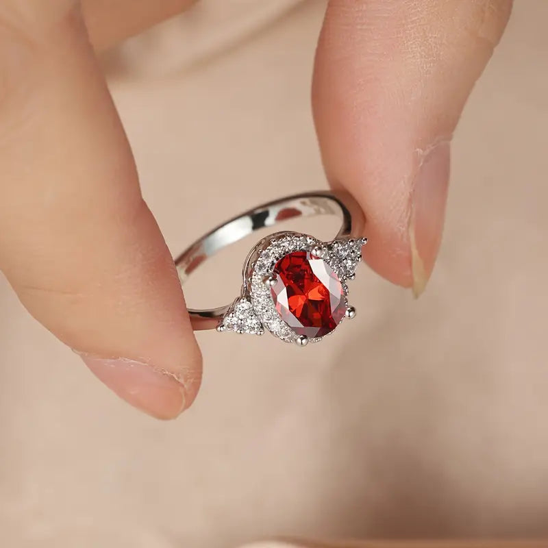 Silver Rubin Halo Ring