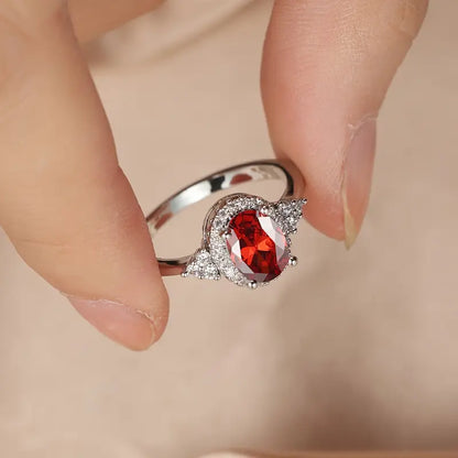 Silver Rubin Halo Ring