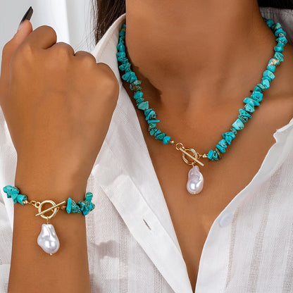 Turkos & Pärlhalsband Armband Set