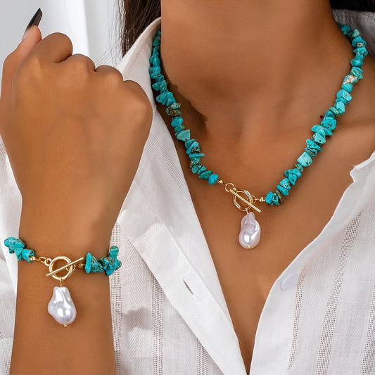 Turkos & Pärlhalsband Armband Set