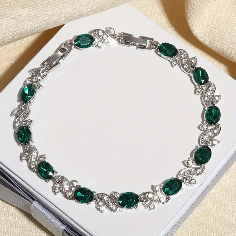 Silver Smaragd Vintage Länk Armband