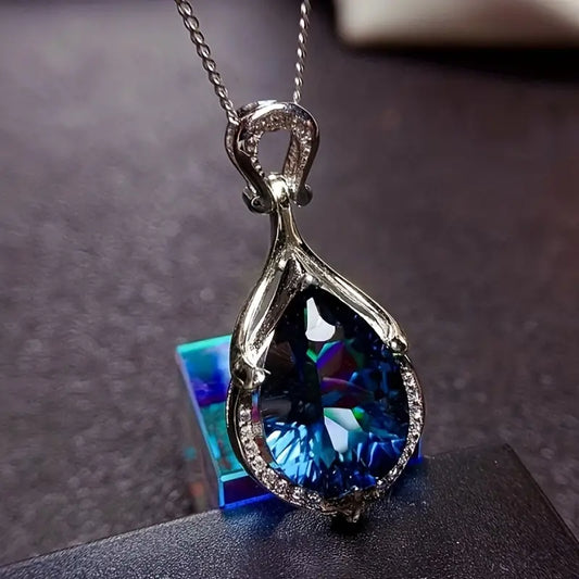 Silver Safir Droppe Halsband