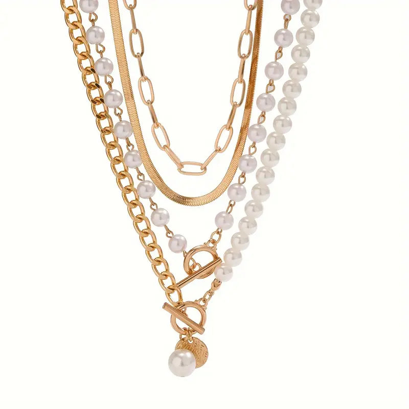 Vintage Pärl & Guld Orm Länkhalsband Set | Guld