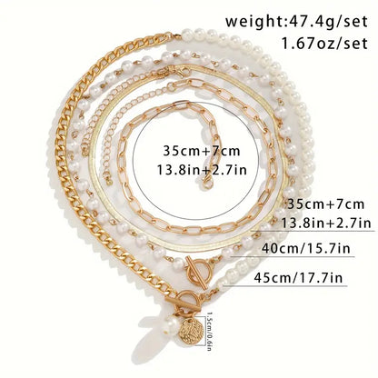 Vintage Pärl & Guld Orm Länkhalsband Set | Guld