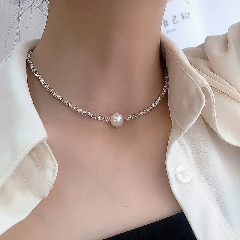 Silver Minimalistisk Pärl Choker Halsband