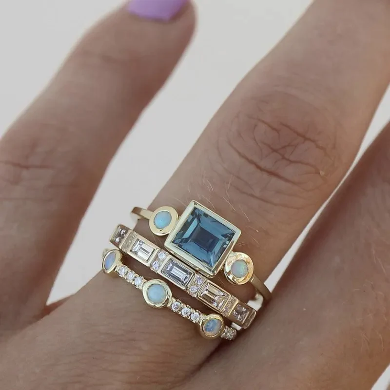 Guld Stacked Geometrisk Ring Set