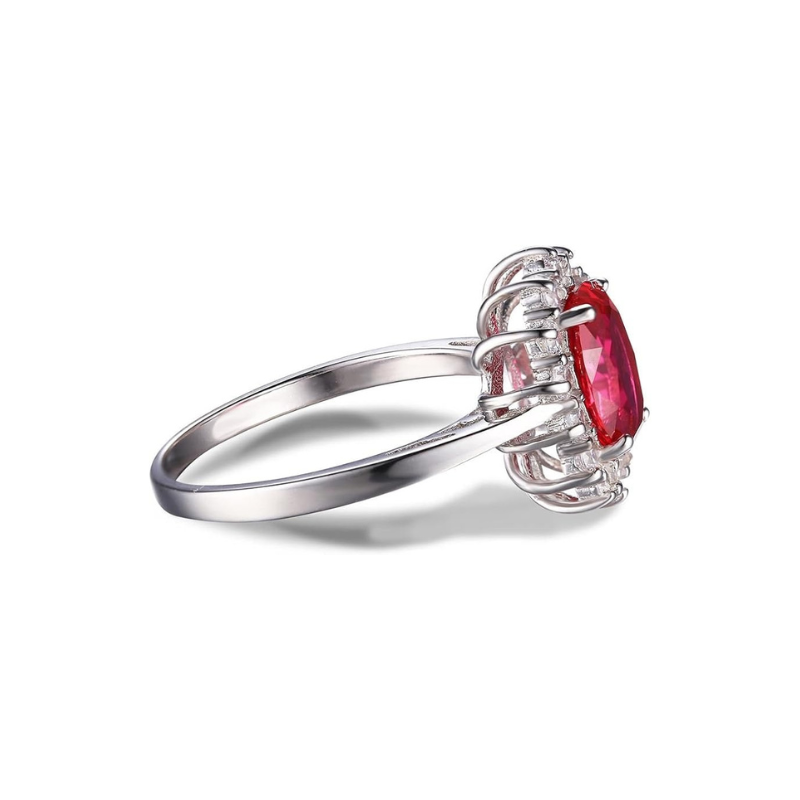 Klassisk Rubin Halo Ring | Vitguld