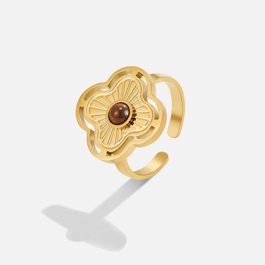 Guld Blommig Öppen Ring