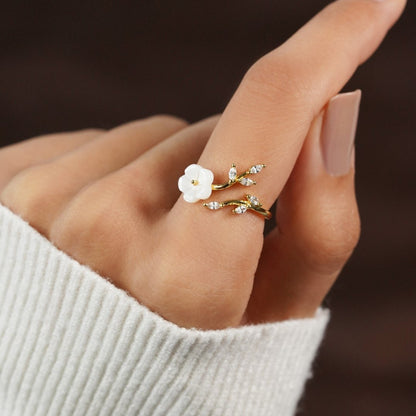 Guld Blommig och Leaf Öppen Ring