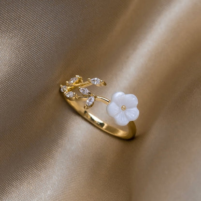 Guld Blommig och Leaf Öppen Ring