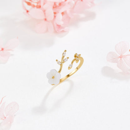 Guld Blommig och Leaf Öppen Ring